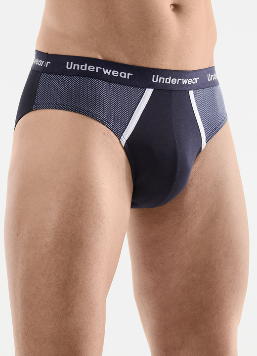 Unterhosen - Dreierpack Slips mit bedruckten Einsätzen, in Größe 004 bis 010, in Farbe 2X NAVY, 1X SCHWARZ Ansicht 1