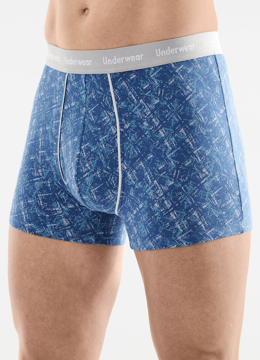 Unterhosen - Dreierpack Pants mit Alloverdruck, in Größe 005 bis 011, in Farbe 3X BLAU-GRAU-TÜRKIS