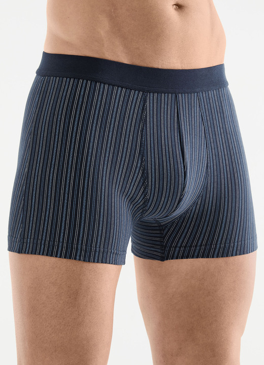Unterhosen - Viererpack Pants mit Softbund Unterhosen - Viererpack Pants mit Softbund, in Größe 3XL bis XXL, in Farbe 1X MARINE GESTREIFT, 1X UNI MARINE, 1X ANTHRAZIT MEL. GESTREIFT, 1X UNI ANTHRAZIT MEL.
