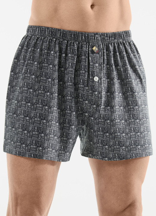 Unterhosen - Dreierpack Boxershorts mit Alloverdessin, in Größe 005 bis 016, in Farbe 3X ANTHRAZIT-GRAU