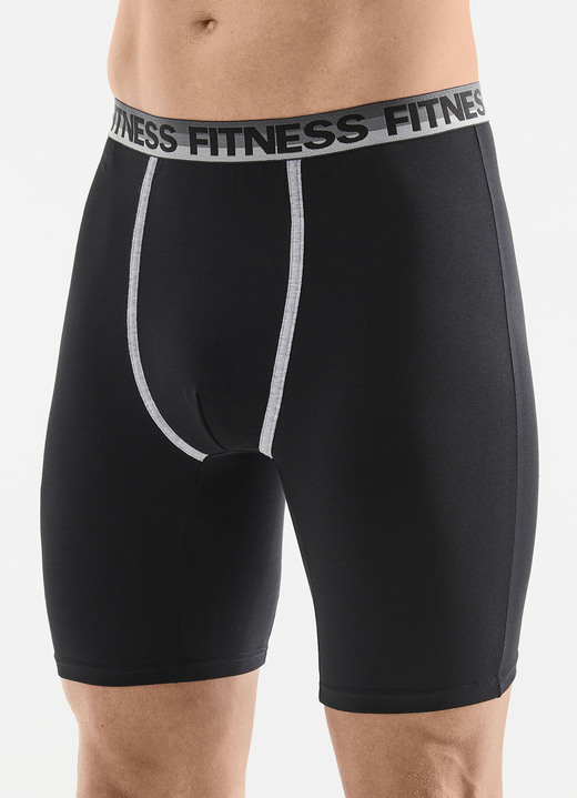 Unterhosen - Dreierpack Longpants mit Elastikbund, in Größe 005 bis 011, in Farbe 2X SCHWARZ, 1X HELLGRAU MELIERT
