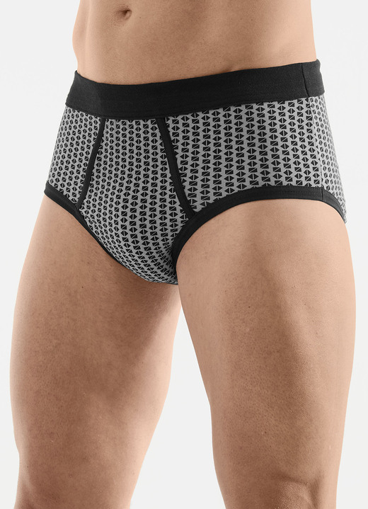 Unterhosen - Viererpack Slips mit Softbund, in Größe 005 bis 011, in Farbe 2X GRAU-SCHWARZ, 2X SCHWARZ-GRAU Ansicht 1