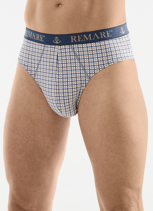 Unterhosen - Fünferpack Slips mit Karodessin, in Größe 004 bis 010, in Farbe 3X WEISS-SAND-BLAU, 2X WEISS-SAND-SCHWARZ Ansicht 1