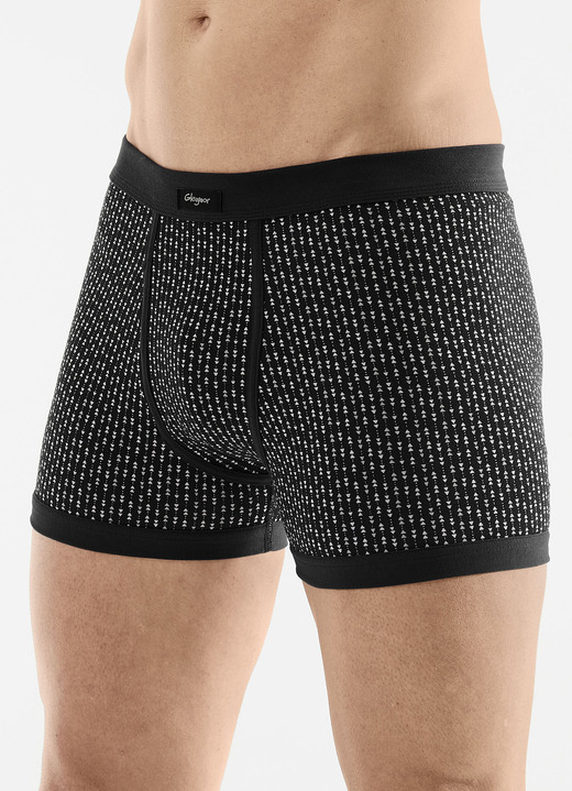 Unterhosen - Viererpack Unterhosen mit Eingriff aus Feinjersey, in Größe 005 bis 011, in Farbe 2X SCHWARZ-BUNT, 2X UNI SCHWARZ
