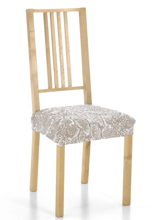 Sessel- & Sofaüberwürfe - Pflegeleichte Stretchbezüge in Schlangenoptik, in Größe 101 (Sesselbezug) bis 113 (Ohrensessel-Bezug), in Farbe CREME Ansicht 1