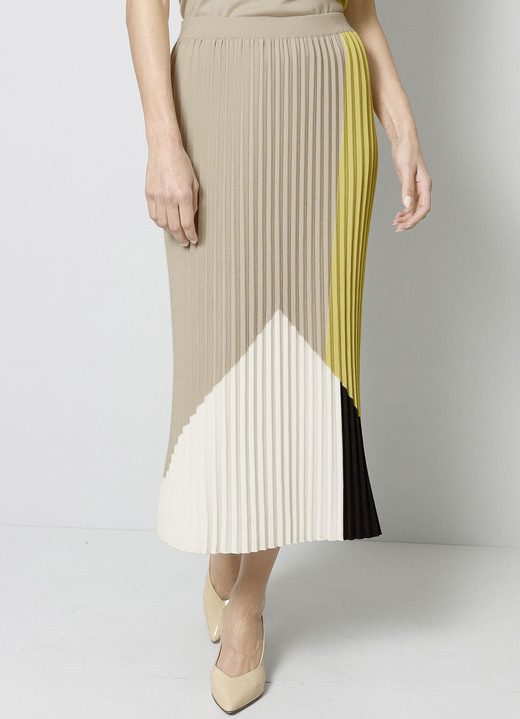 Gemustert - Jupe mit Plisseefalten Gemustert - Jupe mit Plisseefalten, in Größe 019 bis 052, in Farbe BEIGE