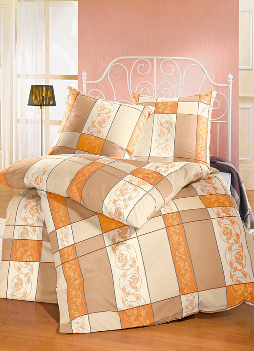 Bettwäschegarnituren - Bettwäsche-Garnitur in 2 hochwertigen, bügelleichten Qualitäten, in Größe 112 (80/80 cm + 135/200 cm) bis 115 (80/80 cm + 155/220 cm), in Farbe TERRA Ansicht 1