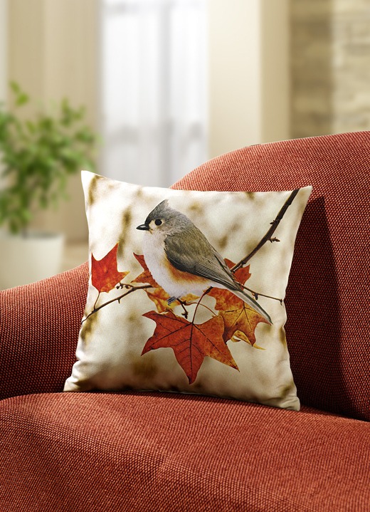 Dekokissen & Hüllen - Kissenbezüge Herbstvogel, 2er-Set, in Farbe BEIGE-ORANGE