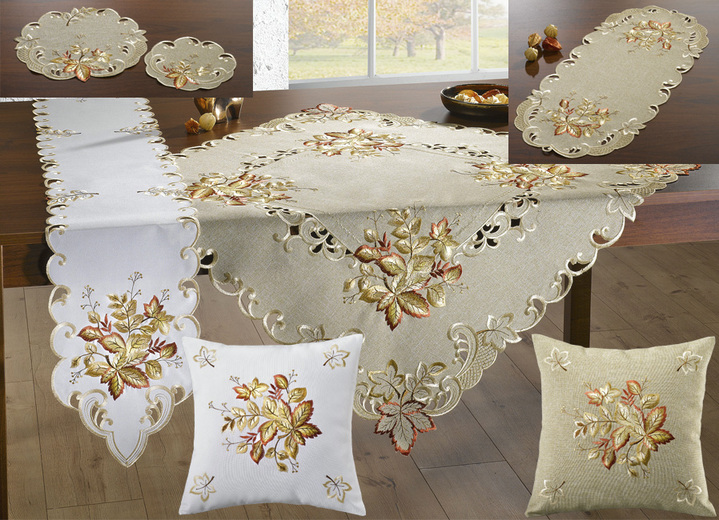Wohnaccessoires - Filigran gearbeitete Tisch- und Raumdekoration, in Größe 101 (Läufer oval, 30x 70 cm) bis 404 (Kissenbezug, 40x 40 cm), in Farbe GRÜN Ansicht 1