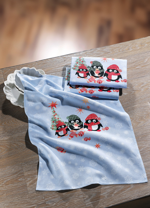 Geschirrtücher - Geschirrtücher mit Pinguine, 3er-Set, in Farbe HELLBLAU