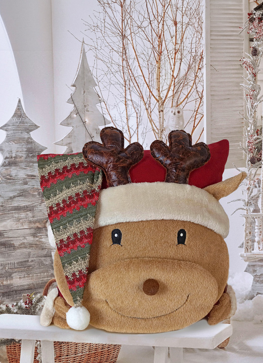 Dekokissen & Hüllen - Kissenbezug mit Weihnachtselch Rudi, in Farbe BUNT