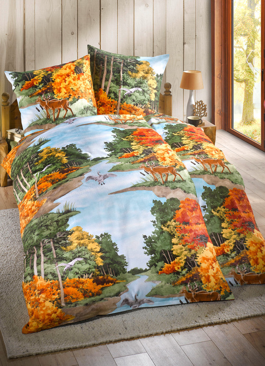 Bettwäschegarnituren - Naturnahe Bettwäsche-Garnitur in Biber-Qualität, in Größe 111 (40x80 cm + 135x200 cm) bis 412 (4-teiliges Sparset), in Farbe MULTICOLOR Ansicht 1