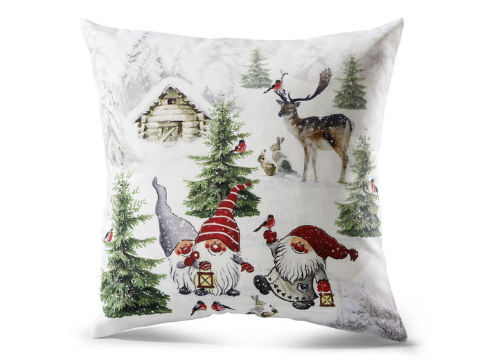 Dekokissen & Hüllen - Kissenbezüge mit Wichtel-Motiven, in Farbe BUNT, in Ausführung Kissenbezug Wichtel mit Hirsch Ansicht 1