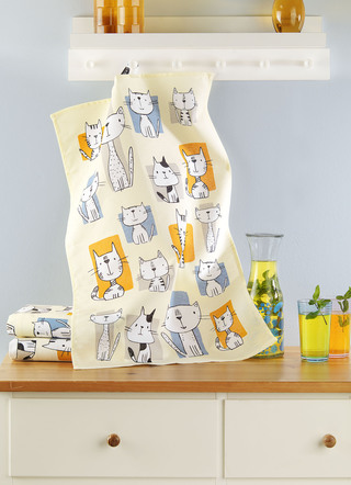 Geschirrtücher mit lustigem Katzenmotiv, 3er-Set