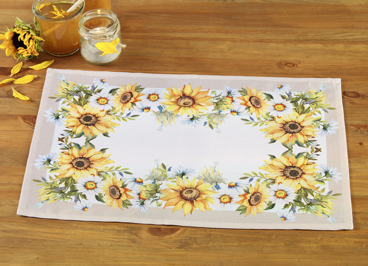 Tischdecken - Tisch- und Raumdekoration mit hübschen Sonnenblumen, in Größe 101 (Deckchen, 35x 50 cm) bis 404 (Kissenbezug, 40x 40 cm), in Farbe BUNT Ansicht 1
