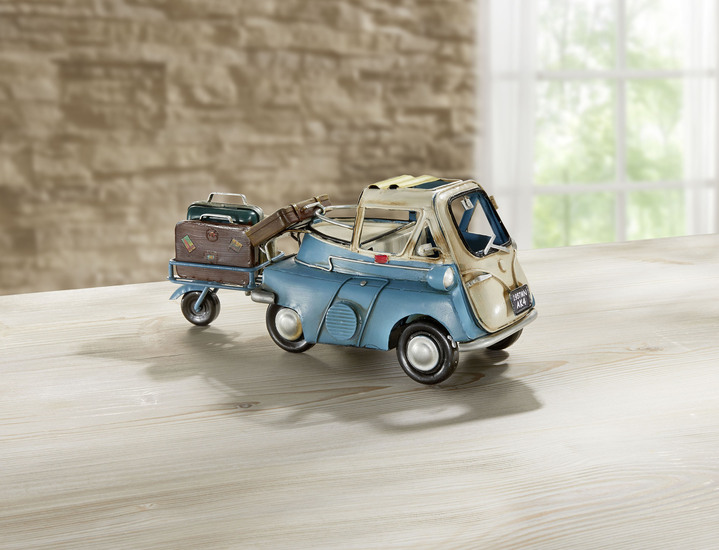 Wohnaccessoires - BMW Isetta mit Anhänger, in Farbe BLAU Ansicht 1