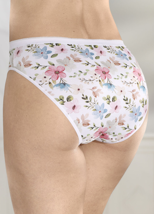 Slips - Dreierpack Slips mit buntem Floraldessin, in Größe 036 bis 048, in Farbe WEISS-ROSÉ-GRÜN-BUNT Ansicht 1
