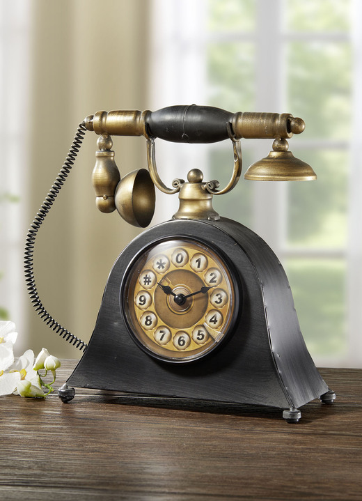 Wohnaccessoires - Tischuhr Telefon aus Metall, in Farbe GOLD-SCHWARZ