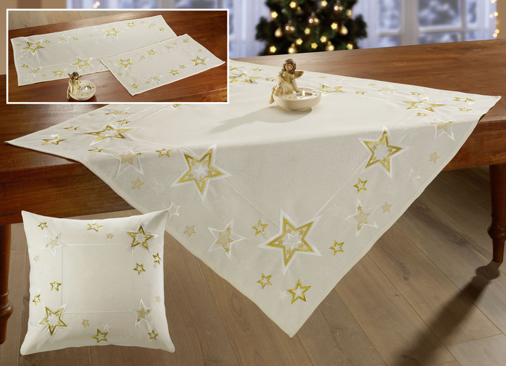 Tischdecken - Tisch- und Raumdekoration, in Größe 101 (Deckchen, 35x 50 cm) bis 404 (Kissenbezug, 40x 40 cm), in Farbe CREME-GOLD Ansicht 1