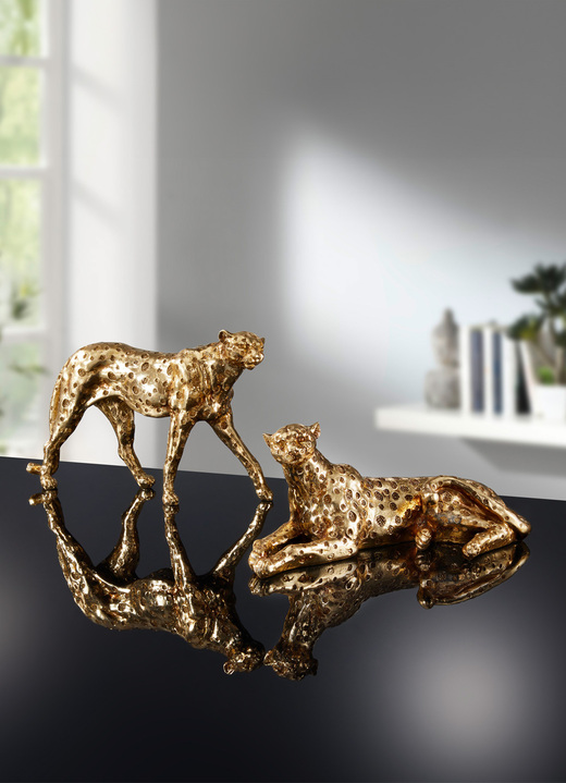 Wohnaccessoires - Figur Gepard aus hochwertigem Polyresin, in Farbe GOLD, in Ausführung liegend