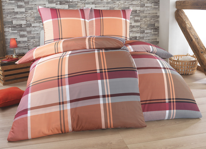 Bettwäschegarnituren - Bettwäsche-Garnitur in Polycotton-Biber-Qualität, in Größe 112 (80x80 cm + 135x200 cm) bis 115 (80x80 cm + 155x220 cm), in Farbe ORANGE-ROT Ansicht 1