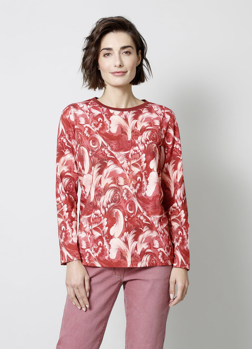 - Sweatshirt mit Bündchen-Abschluss am Halsausschnitt, in Größe 038 bis 050, in Farbe GRANATROT-ROSÉ Ansicht 1