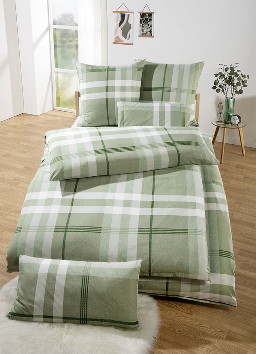 Bettwäschegarnituren - Bettwäsche-Garnitur in Microfaser-Qualität, in Größe 111 (40/80 cm + 135/200 cm) bis 115 (80/80 cm + 155/220 cm), in Farbe GRÜN-BUNT