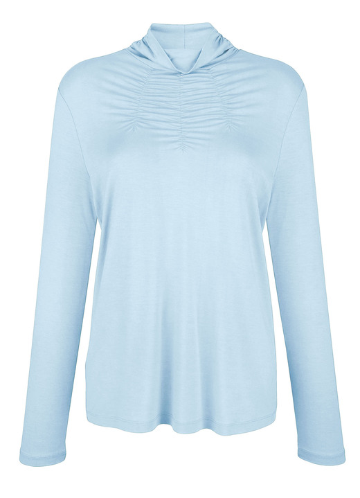 Langarm - Shirt mit Raffungen in 5 Farben Langarm - Shirt mit Raffungen in 5 Farben, in Größe 038 bis 052, in Farbe BLEU