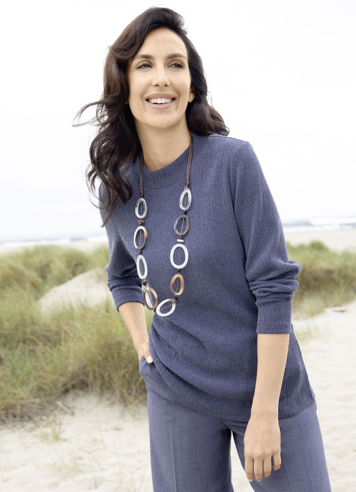 Langarm - Shirt mit Stehkragen, in Größe 036 bis 052, in Farbe JEANSBLAU Ansicht 1