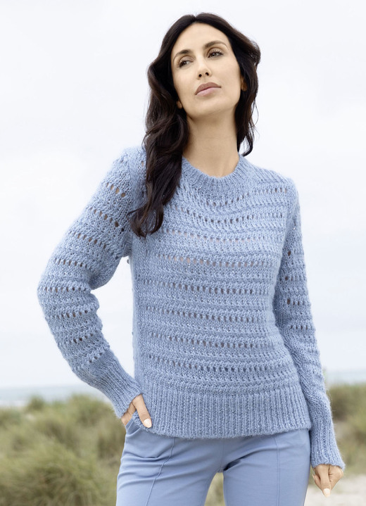 Basics - Pullover mit Alpaka, in Größe L(44/46) bis XL(48/50), in Farbe JEANSBLAU MELIERT Ansicht 1