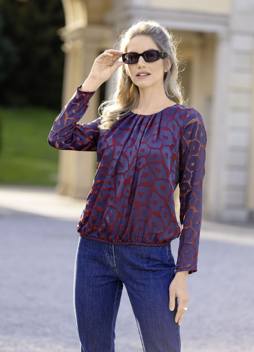 Langarm - Tunika mit charmanter Faltenlegung Langarm - Tunika mit charmanter Faltenlegung, in Größe 036 bis 052, in Farbe BORDEAUX-BLAU