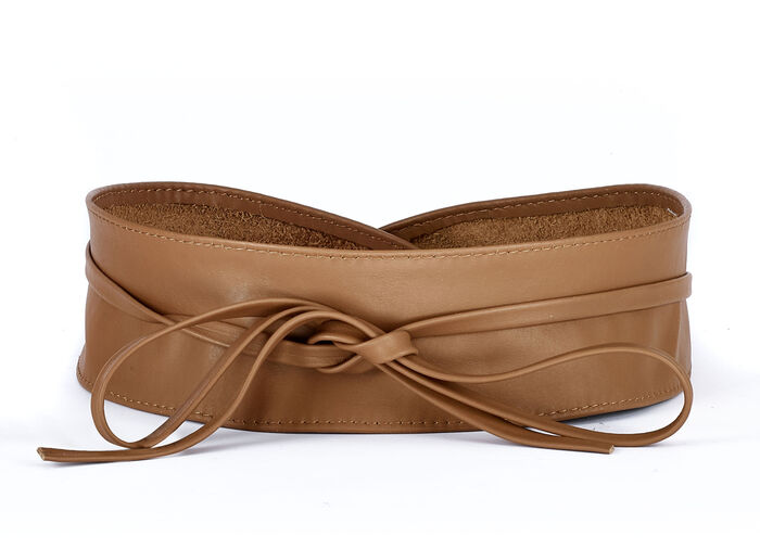 Modischer Leder-Bindegürtel, 8 cm breit  COGNAC