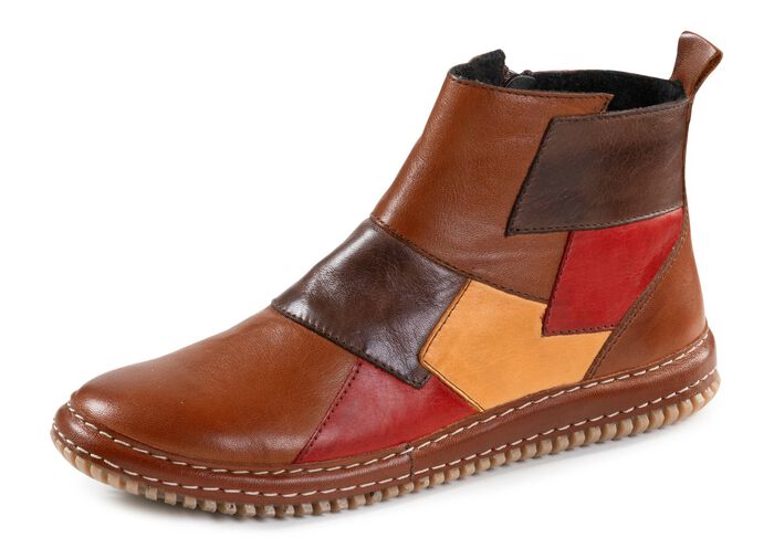 Gemini Bootie im Patchwork-Stil COGNAC-BUNT