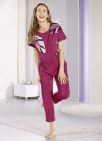 Laurina Schlafanzug mit 7/8 langer Hose und Dehnbund BORDEAUX
