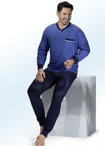 Pyjama mit V-Ausschnitt, Brusttasche und B&uuml;ndchen&auml;rmeln 