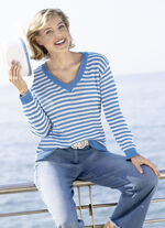 Pullover in Ringeldessin JEANSBLAU-ECRU