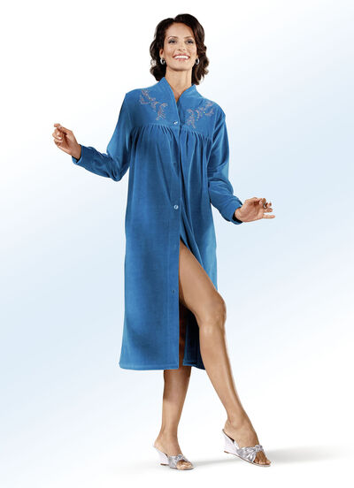 Hausmantel mit Stickerei- und Paillettenzier 