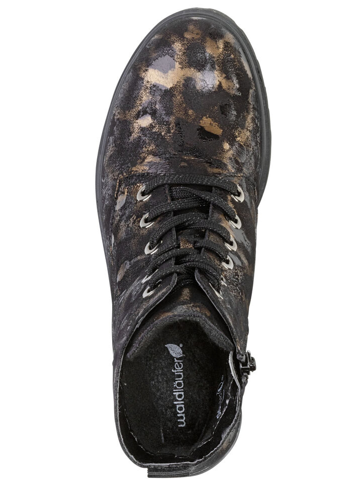 Waldläufer Schnür-Stiefelette mit Leo-Print SCHWARZ-BRONZE