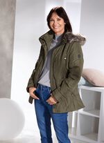 Jacke mit abnehmbarer Kunstpelz-Besatz LODENGR&Uuml;N