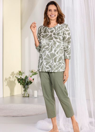 Laurina Schlafanzug mit 3/4 langen &Auml;rmeln und langer Hose  