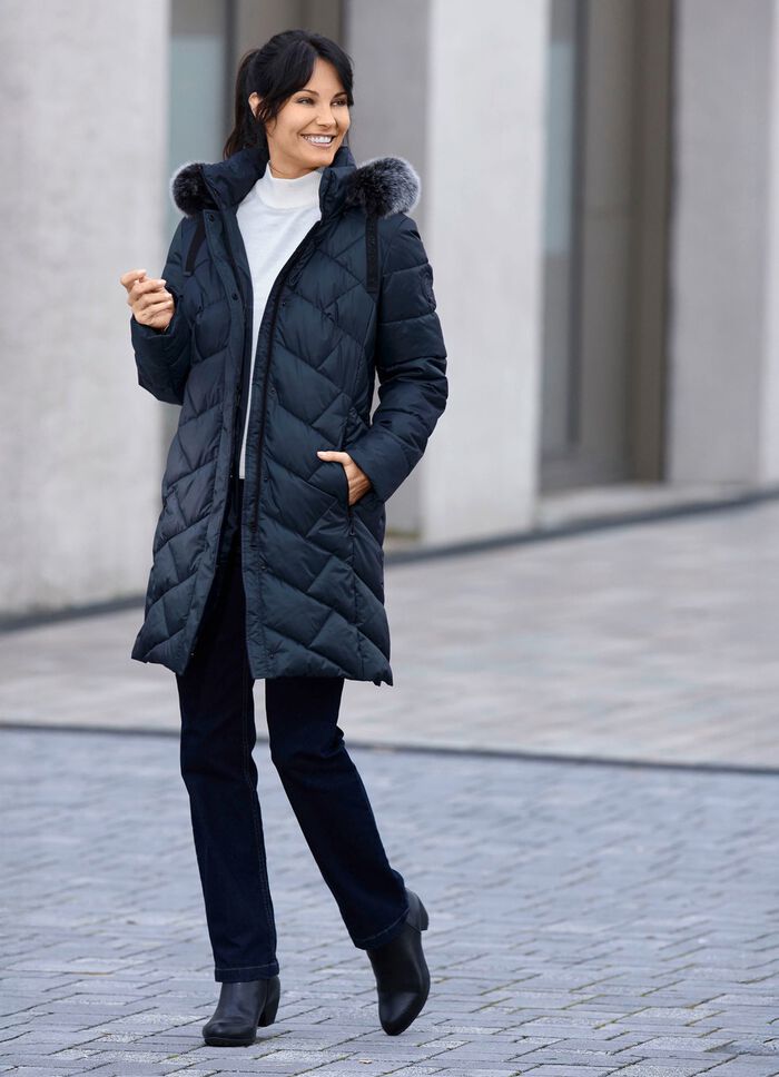 Kurzmantel mit abnehmbarem Kunstpelz-Besatz 