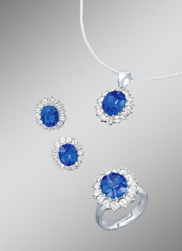 Schmuck-Set, 4-teilig mit Weißgoldauflage SAFIRBLAU