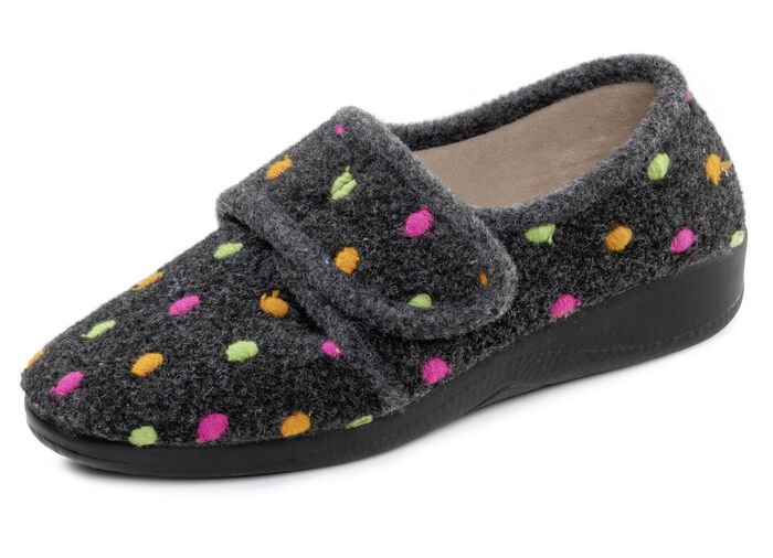 Laurina, klassische Damen-Hausschuhe, mit Klettverschluss ANTHRAZIT