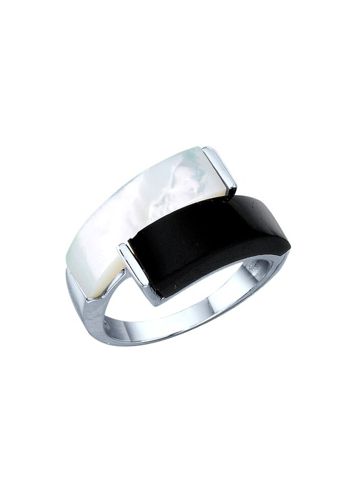 Damenring mit echt Onyx und echt Perlmutt 