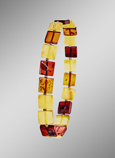 Tolles Armband mit echten bunten Bernstein-Quadraten 