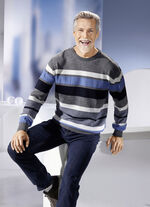 Rundhalspullover mit Strukturmix allover GRAU-MARINE-BLEU-ECRU