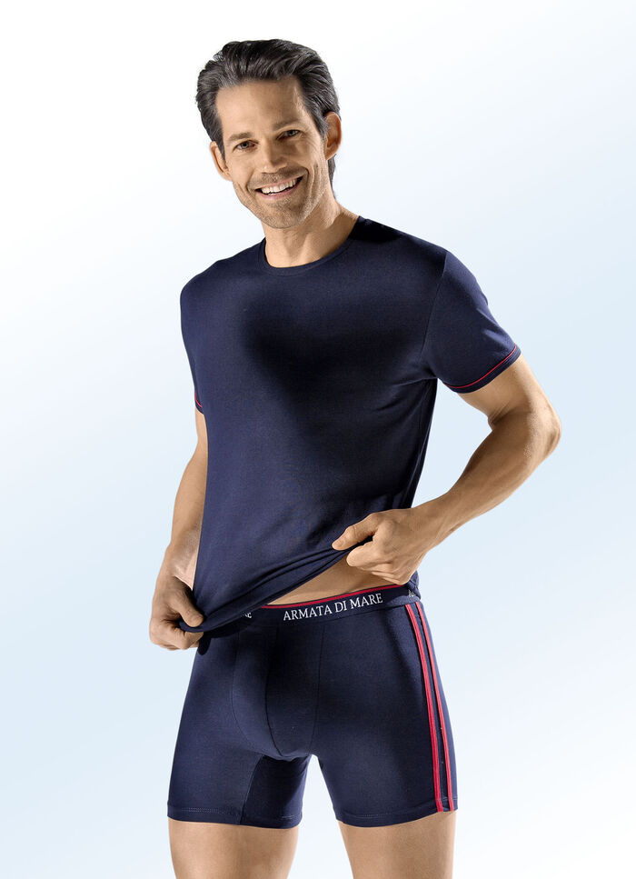 Viererpack Pants, uni mit Kontraststreifen 2X MARINE-ROT, 2X UNI MARINE