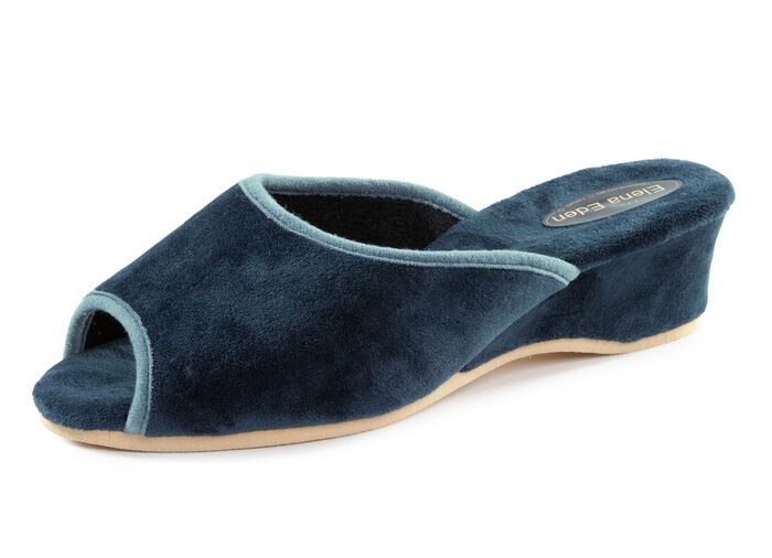 ELENA EDEN Samt-Pantolette mit Kontrast-Einfassung BLAU