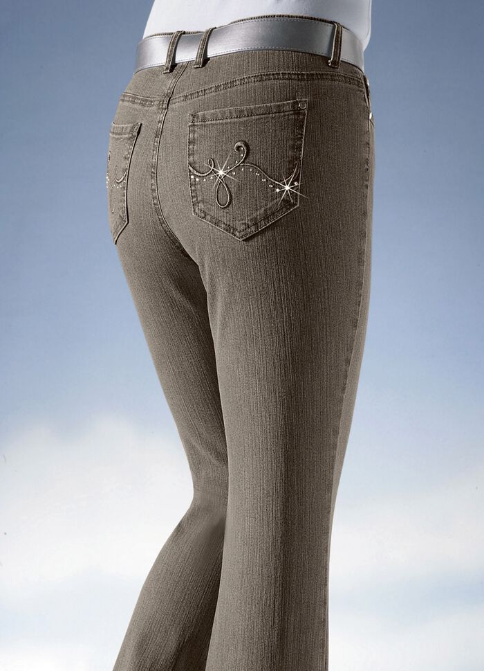 Jeans mit funkelnden Strasssteinen TAUPE