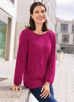 Pullover mit Zopfstrukturen und Ajourmustermix MAGENTA